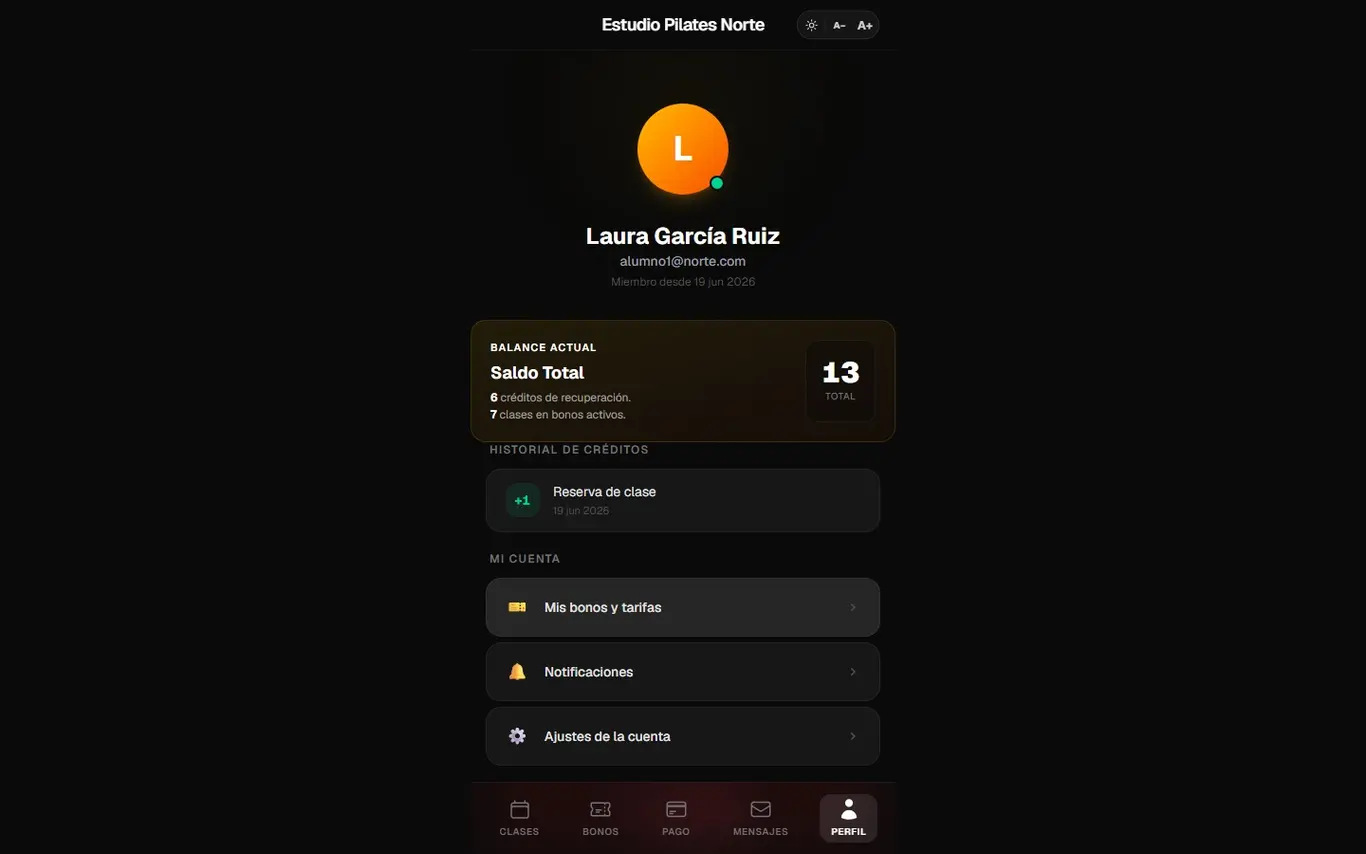 Perfil del alumno con créditos