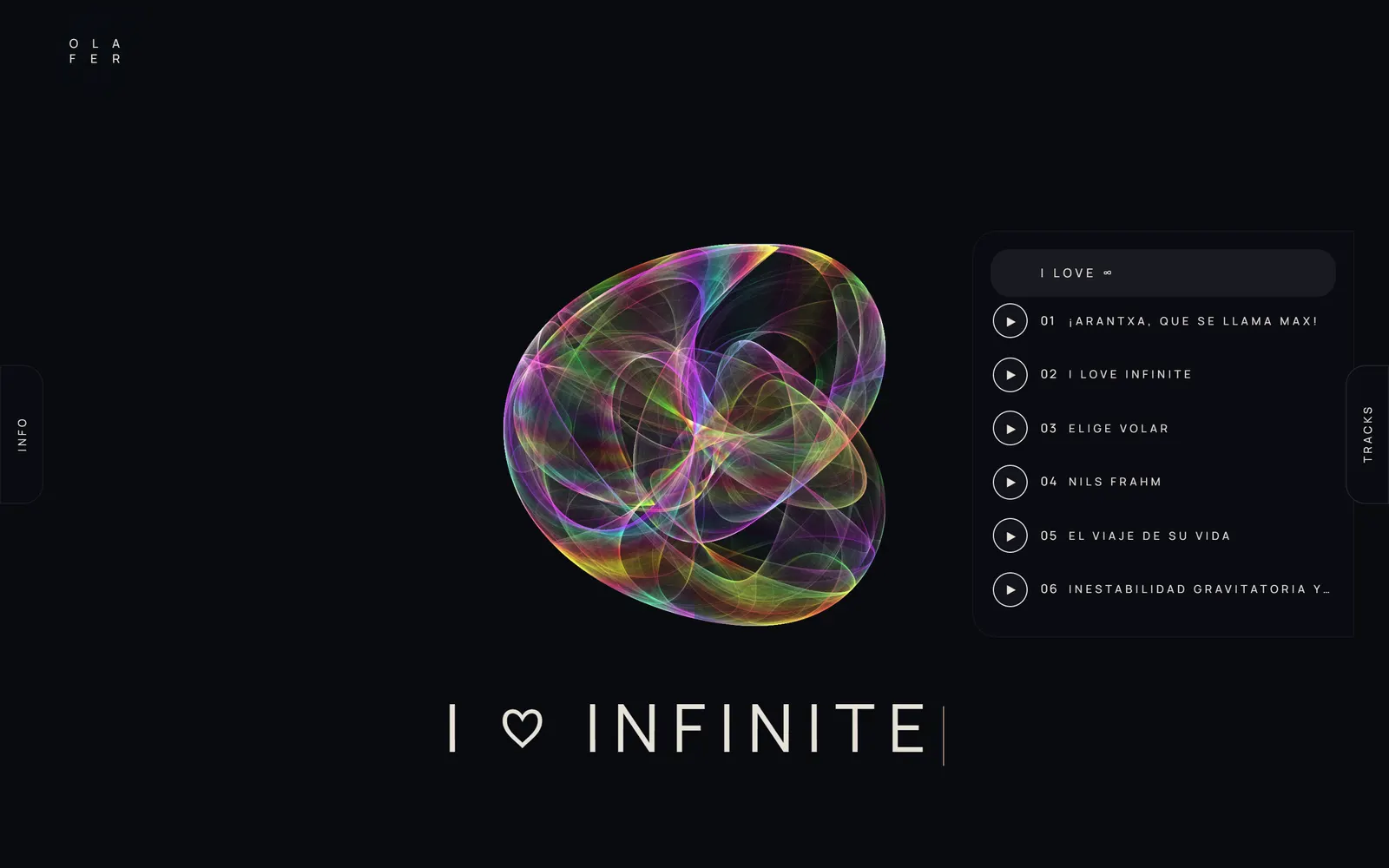 Portada de I Love Infinite con el navegador de pistas abierto