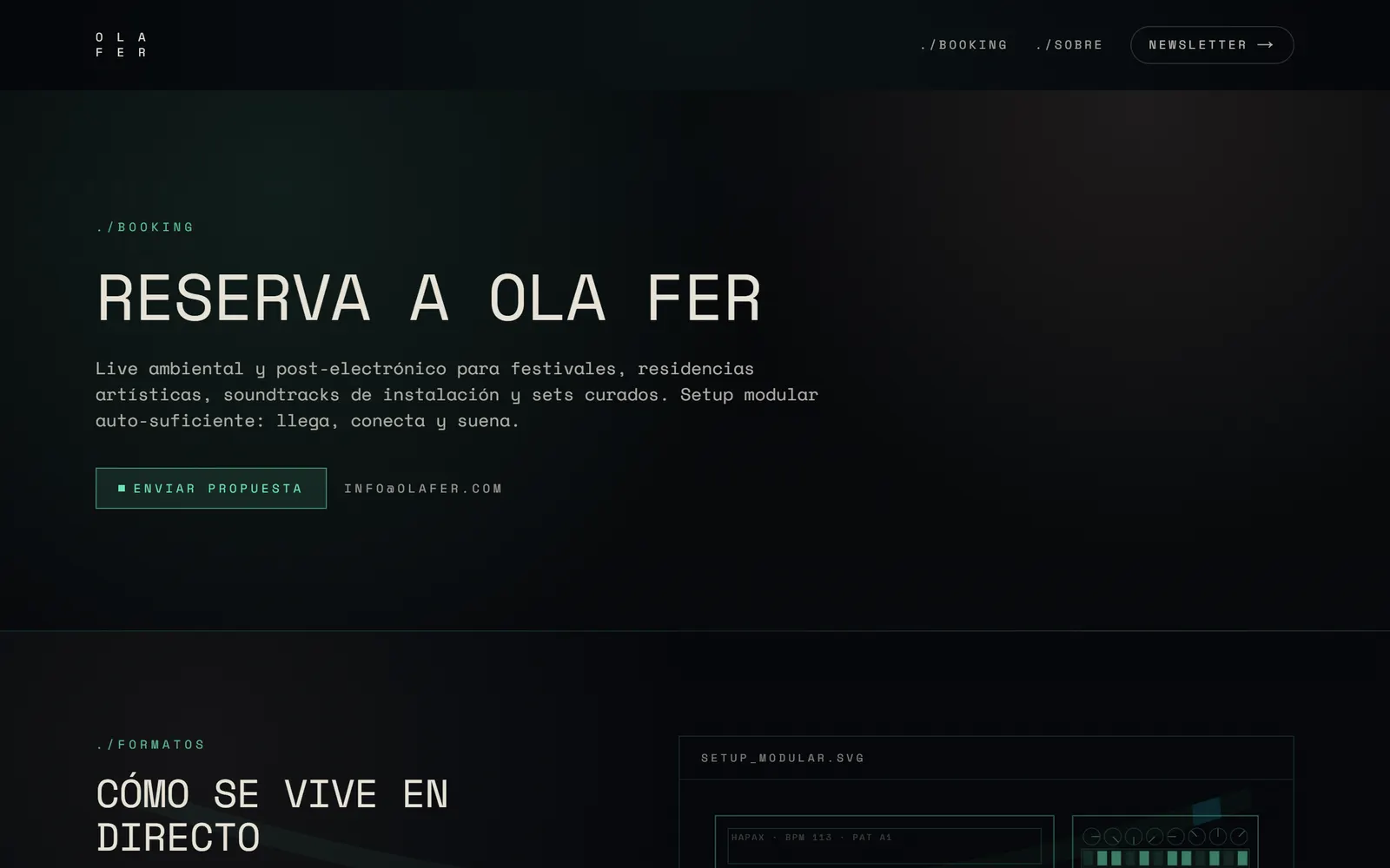 Página de contratación de directos en olafer.com